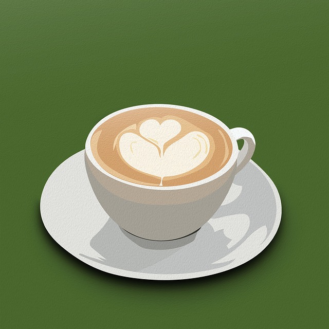 따뜻한 라떼 한 잔과 라떼 아트 이미지