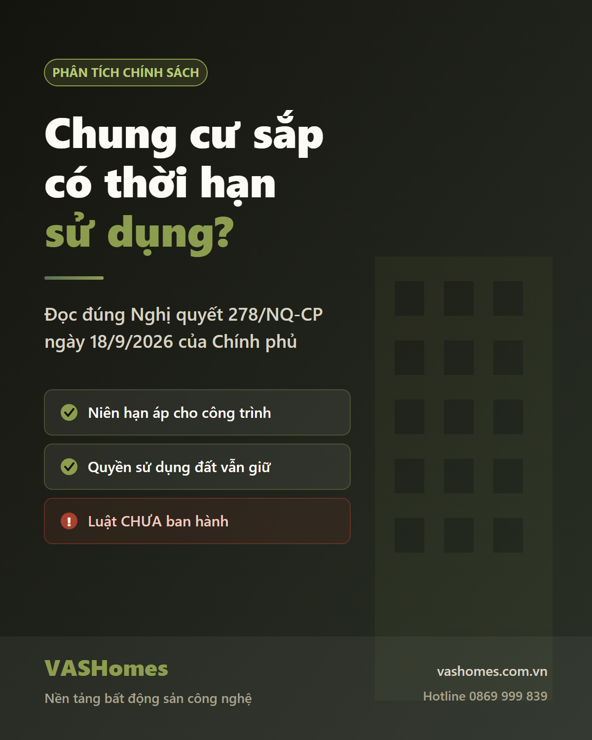 Nghị quyết 278: chung cư có thời hạn — hiểu đúng trước khi lo