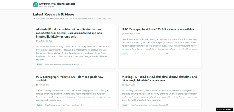 AI-Powered Environmental Health Research Aggregator additional workflow view