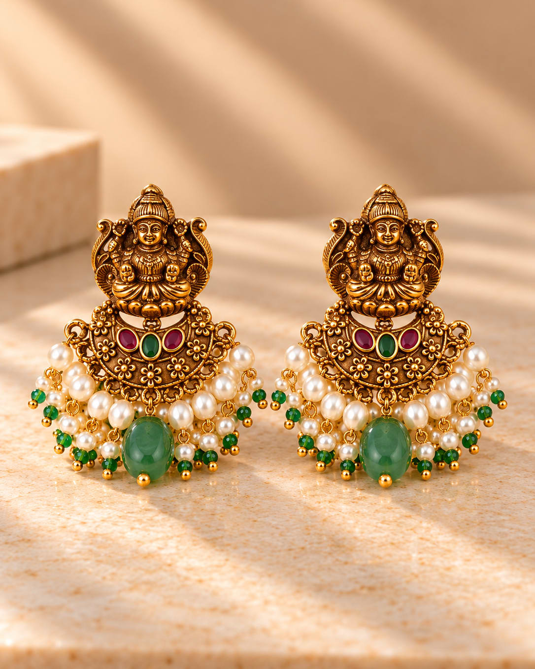 Traditional Indian temple-style jewellery set with antique gold necklace - photo 2