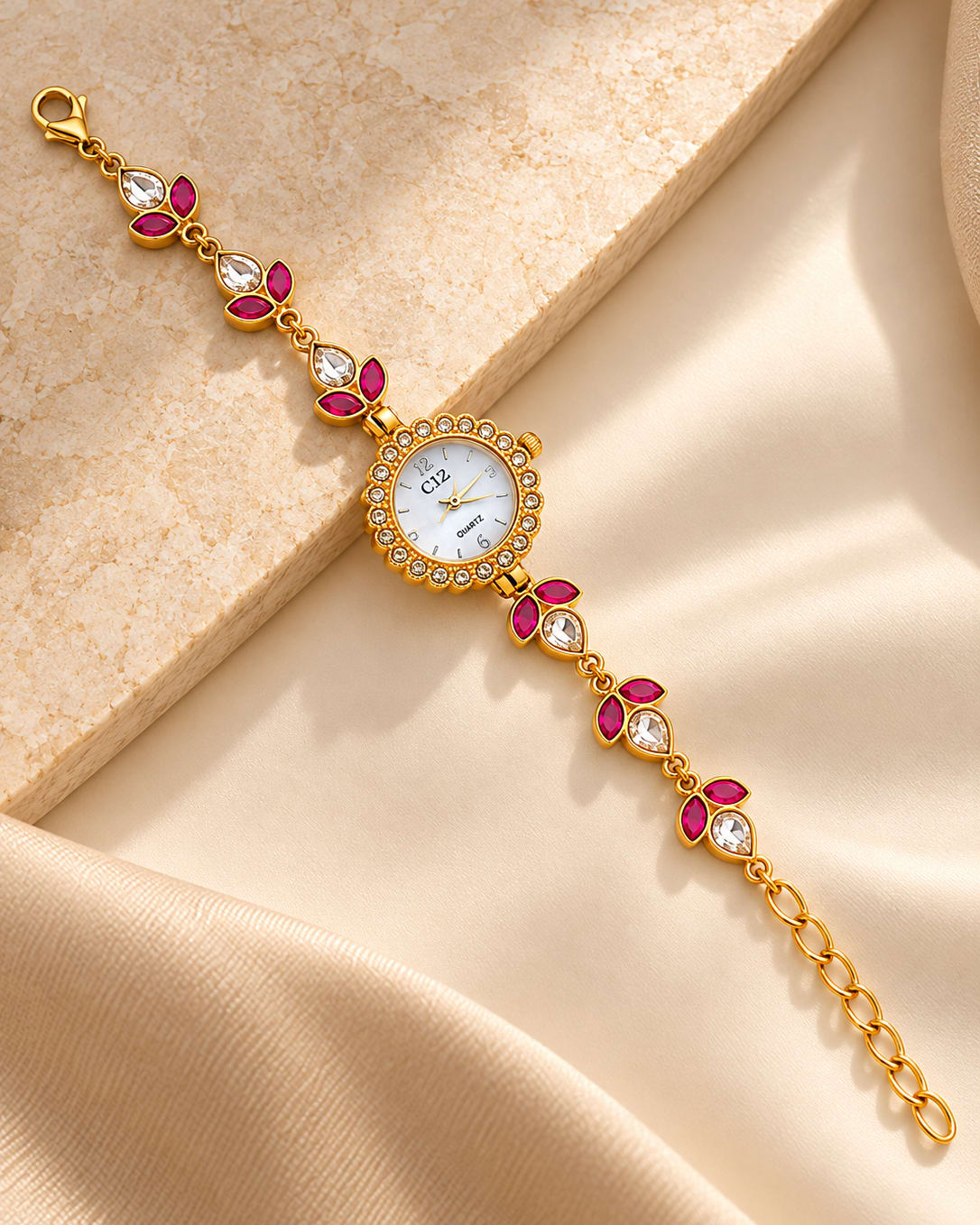 Elegant Gold-Tone Stone Bracelet Watch