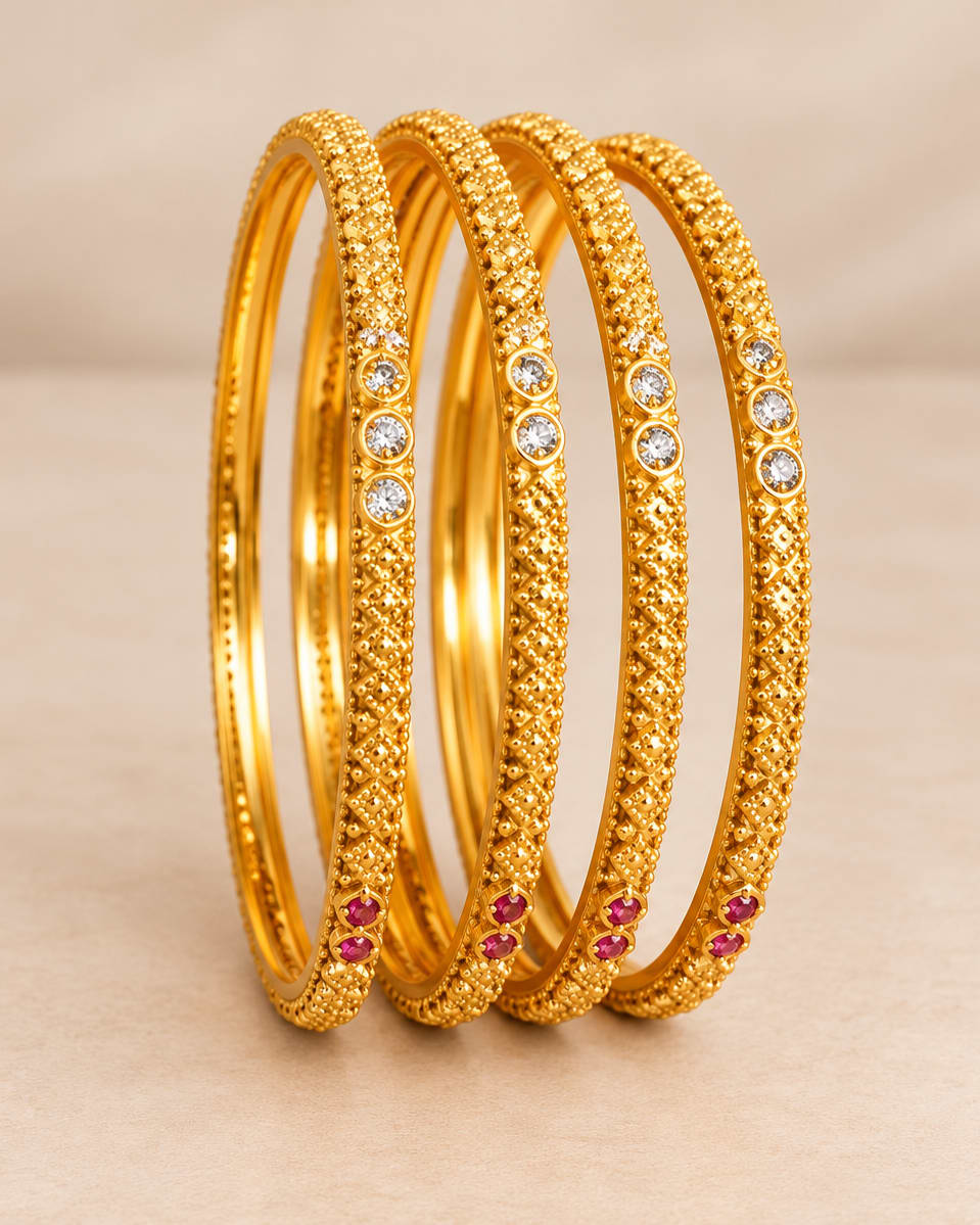 Gold-Finish Stone Bangles