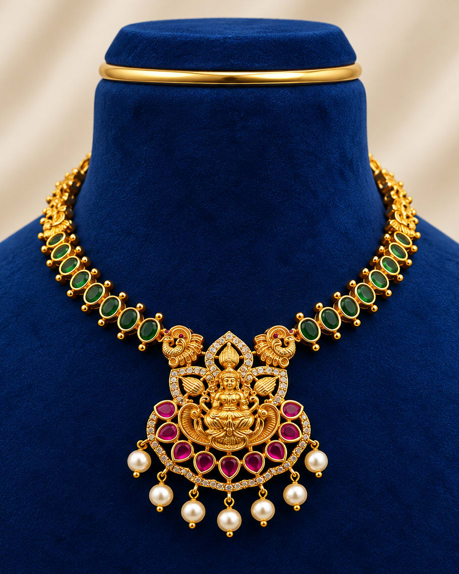 lakshmi devi gold finish necklace - photo 2
