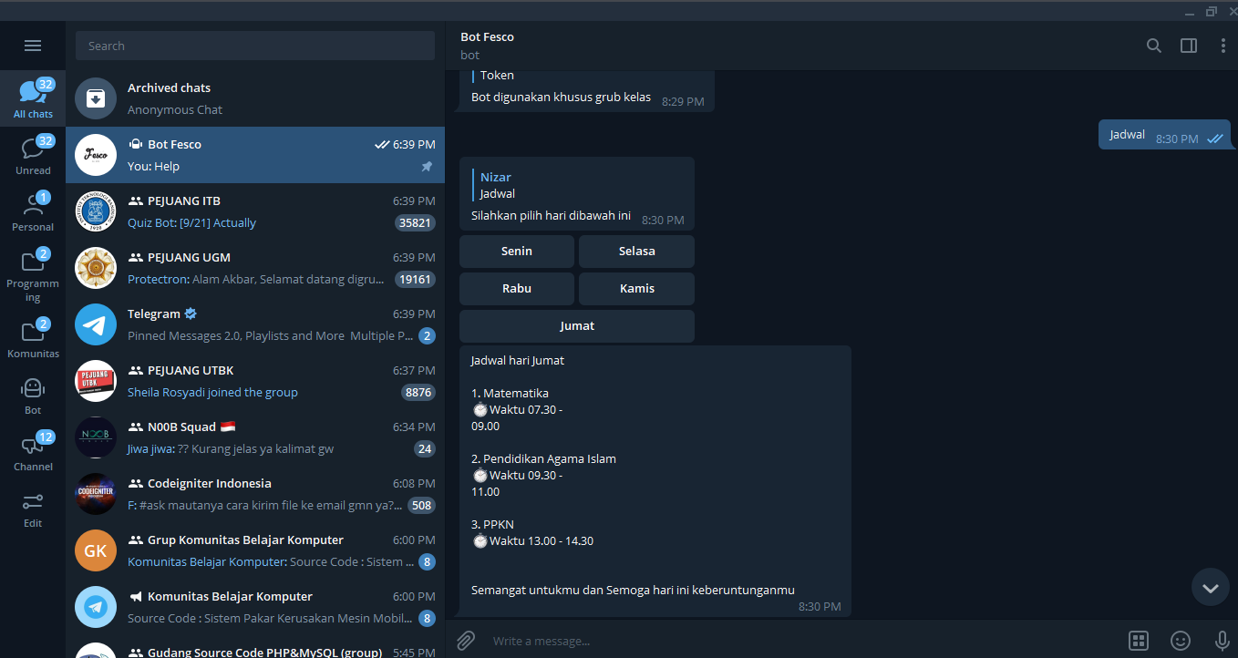 Bot Jadwal - Telegram