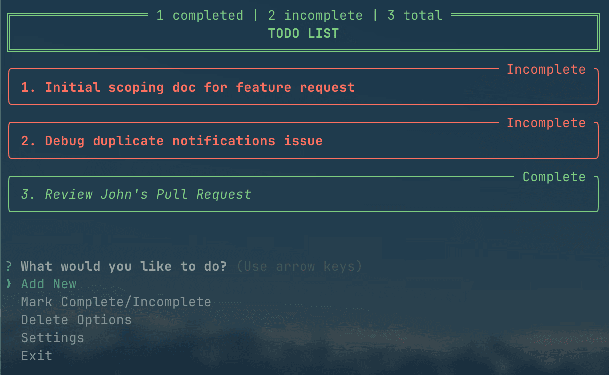 Todo CLI project preview