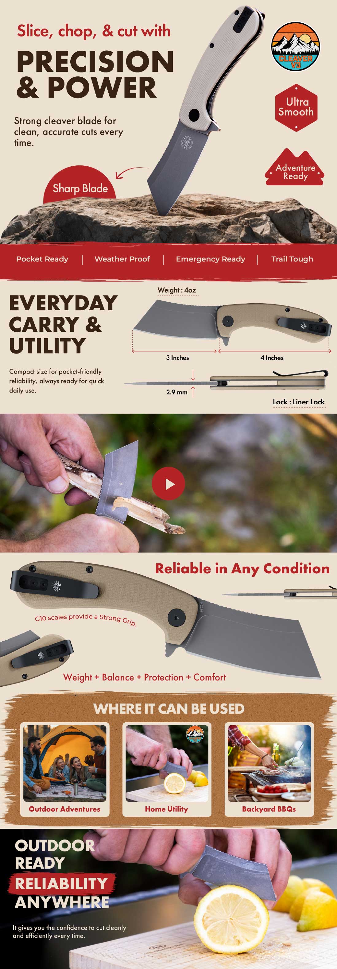 CLEAVER V3 Folding EDC Knife A+ - after