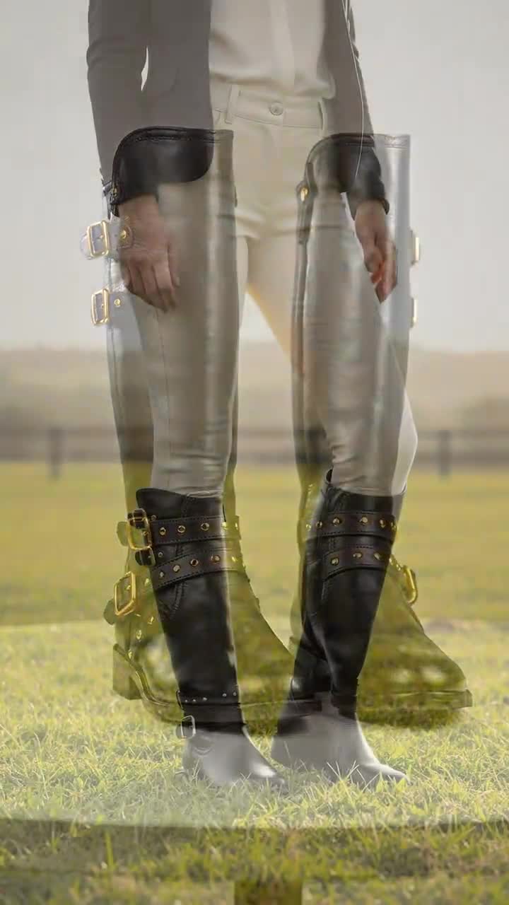 Botas Tipo Equitación  Doble Hebilla Para Mujer Fusión 07966
