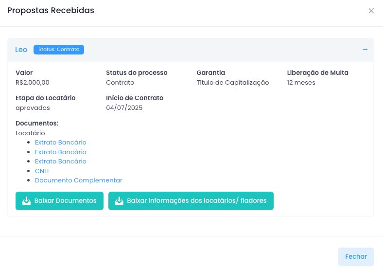 gerenciamento de propostas e documentacao dos locatarios dentro de area de proprietario