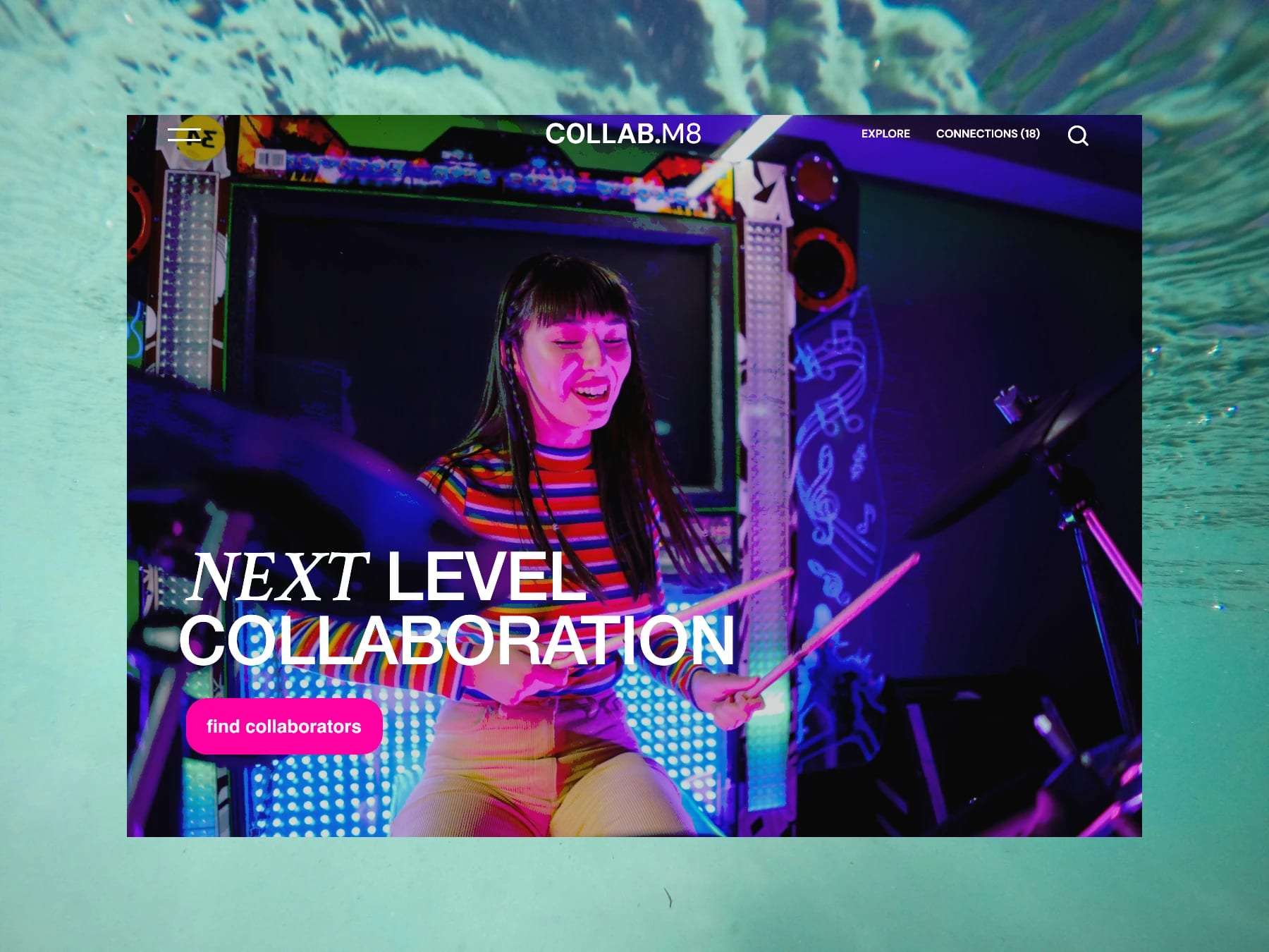 Design mockup for the landing page for a music collaboration social site