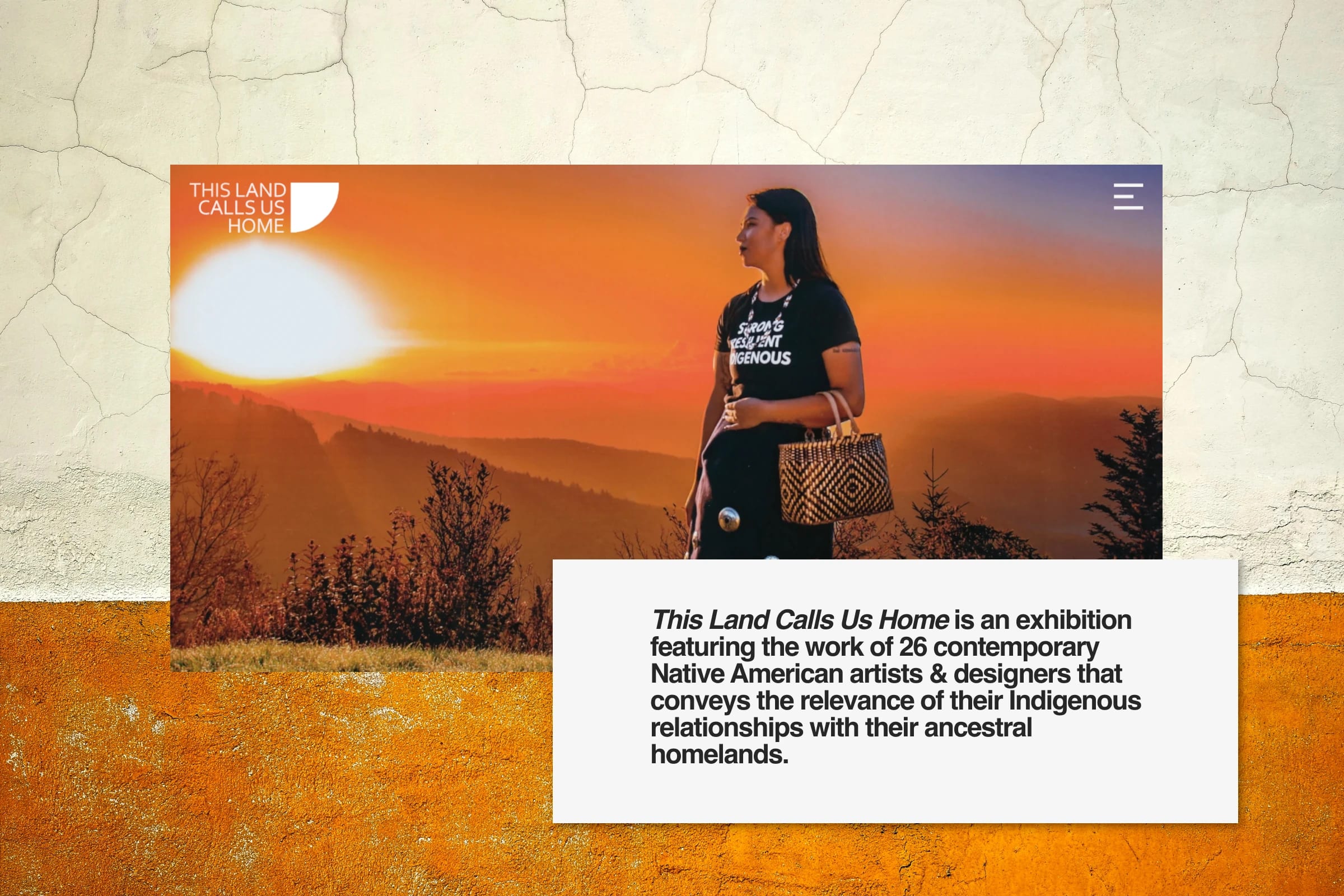 Design mockup for This Land Calls Us Home Native American art exhibition