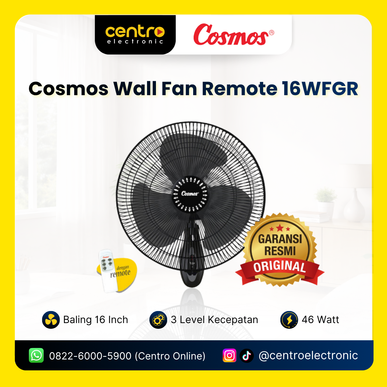 COSMOS WALL FAN REMOTE 16WFGR