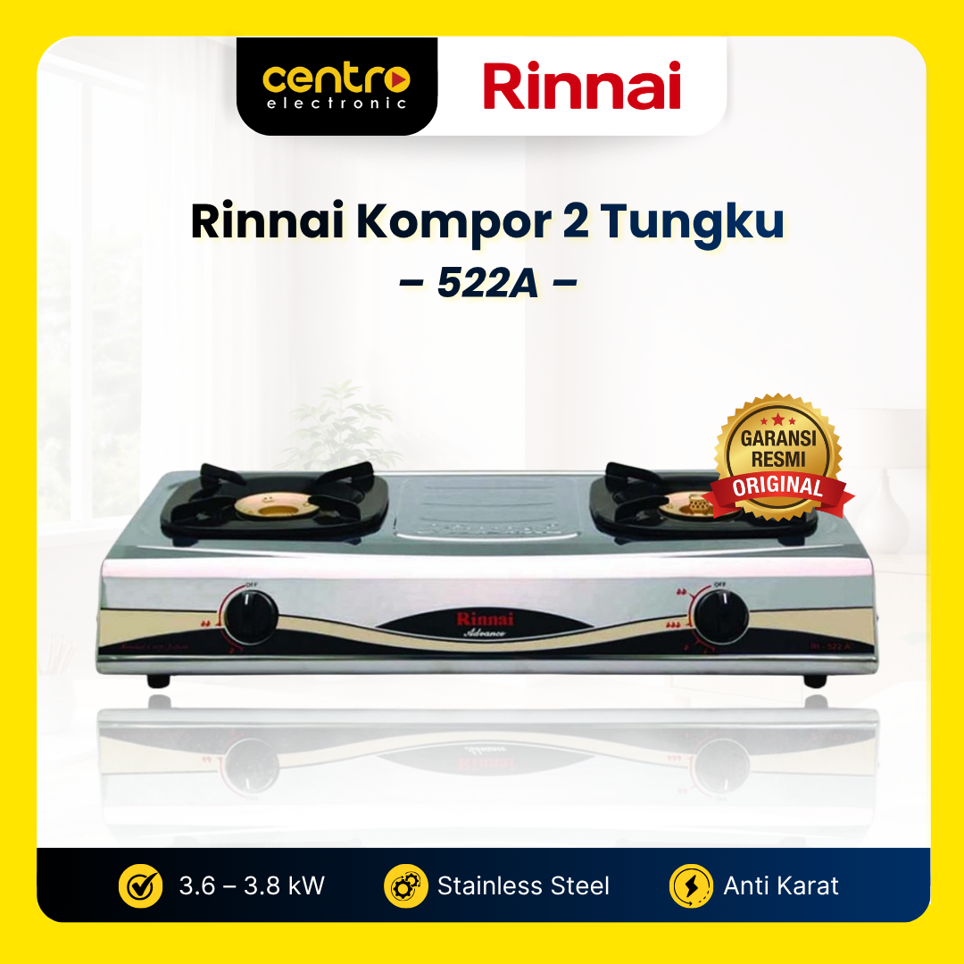 Rinnai Kompor Gas 2 Tungku RI522A Stainless Steel