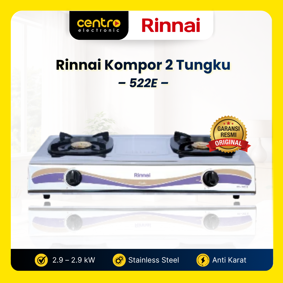 Kompor Gas 2 Tungku RI522E Stainless Steel