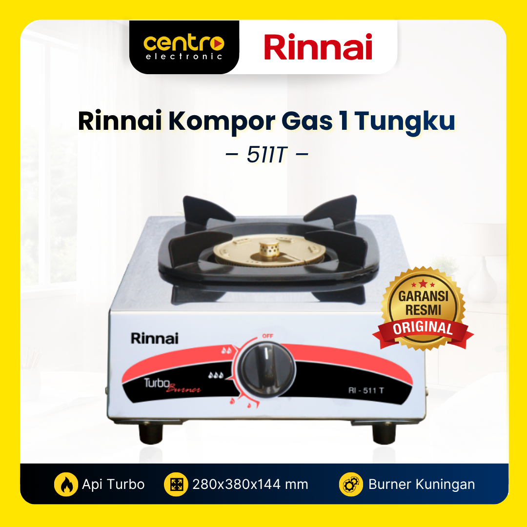 RINNAI KOMPOR GAS 1 TUNGKU 511T STAINLESS TURBO