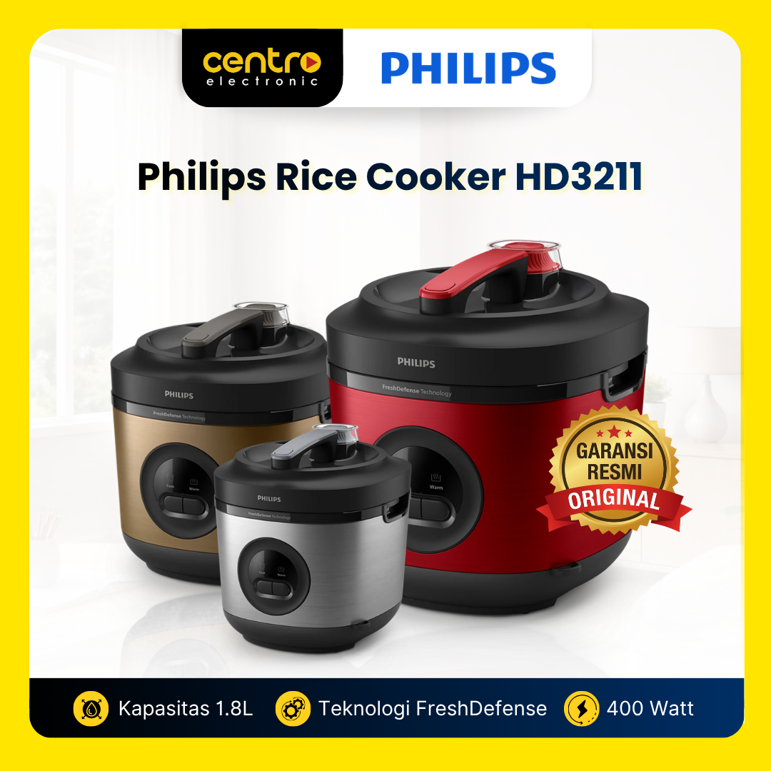 PHILIPS RICE COOKER 1.8L HD3211 RED GOLD SILVER