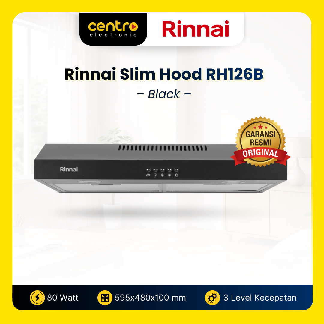 RINNAI SLIM HOOD RH126B 74 WATT BLACK