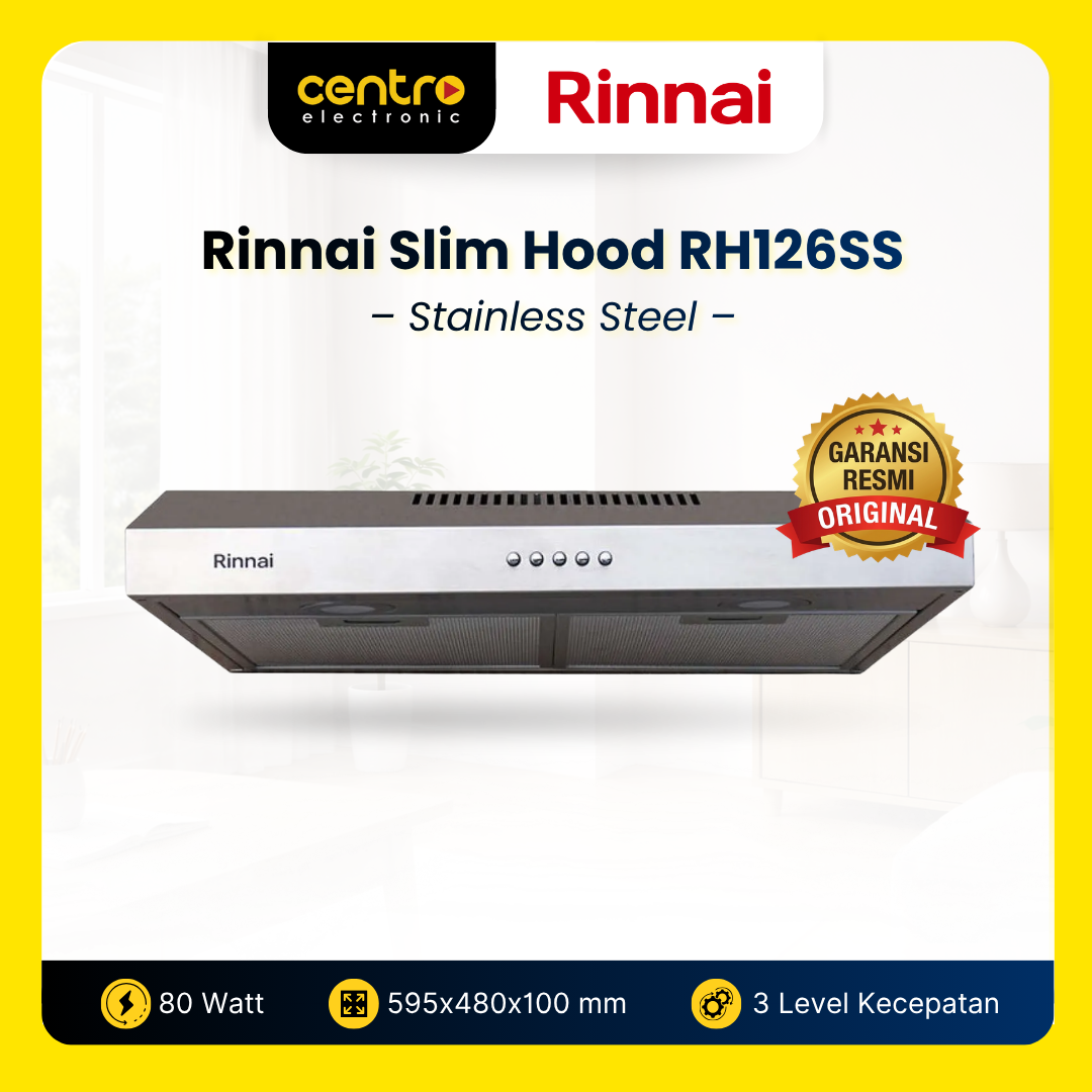 RINNAI SLIM HOOD RH126SS 74 WATT STAINLESS STEEL