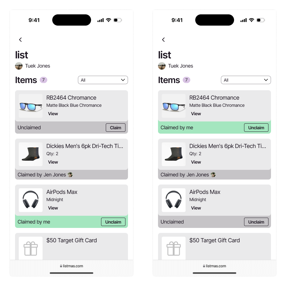 High-fidelity designs for claiming items