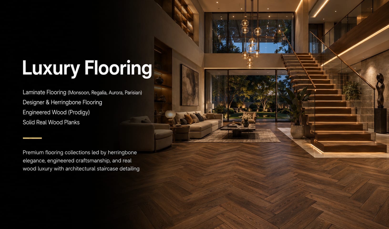 Luxury Flooring (lead with Herringbone + Thermory Staircase)