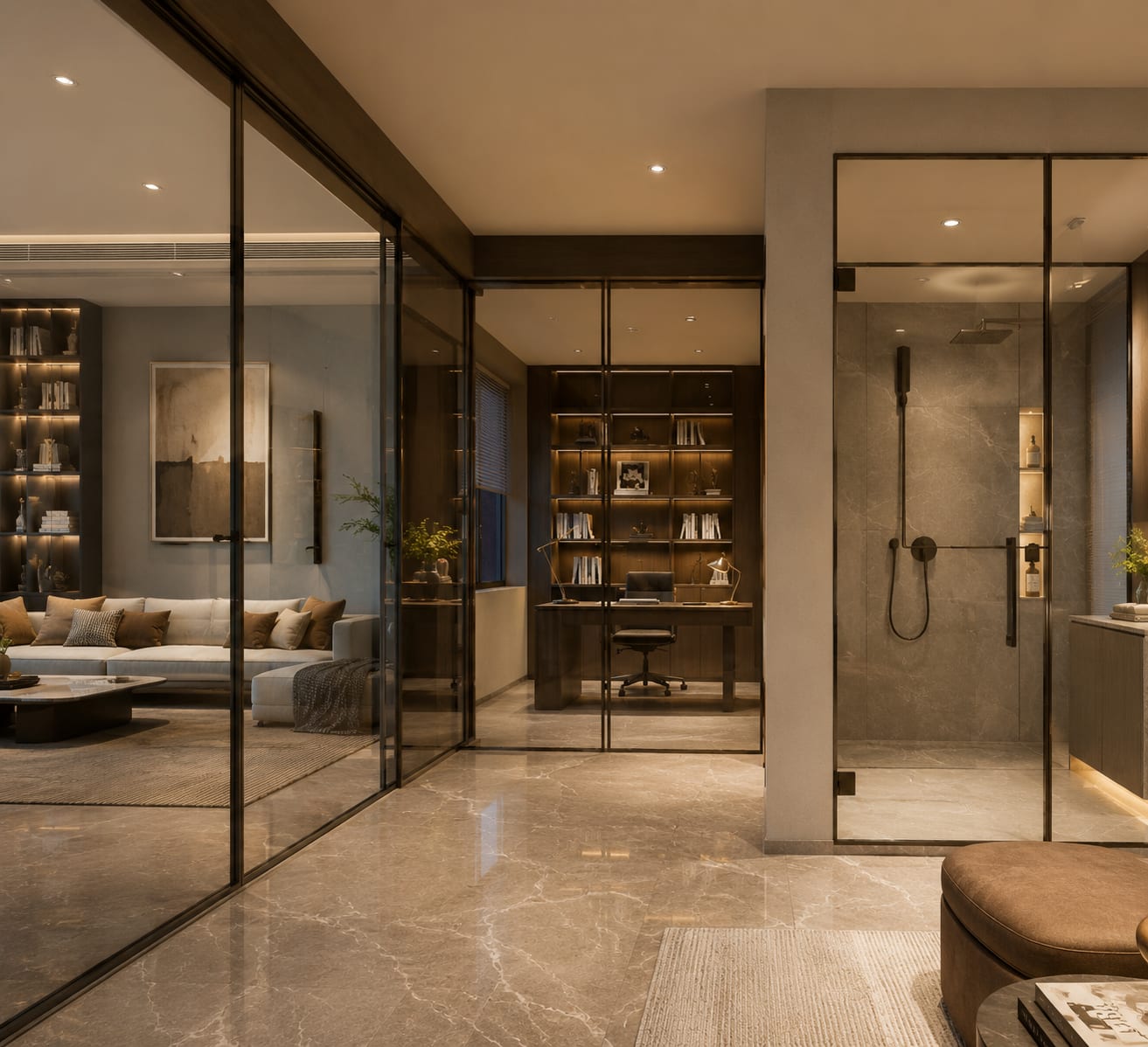 Modern interior glass partitions