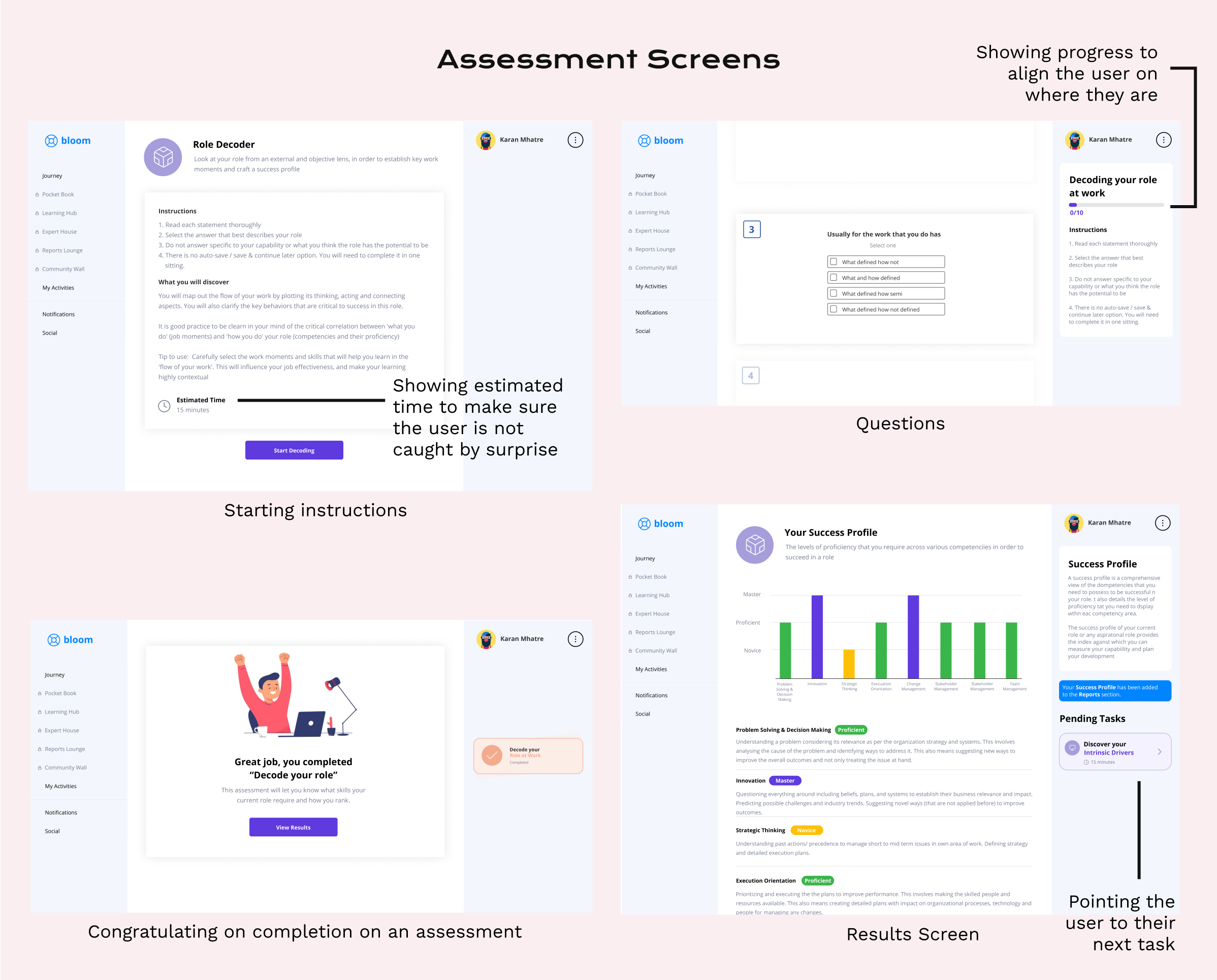 Assessment screens