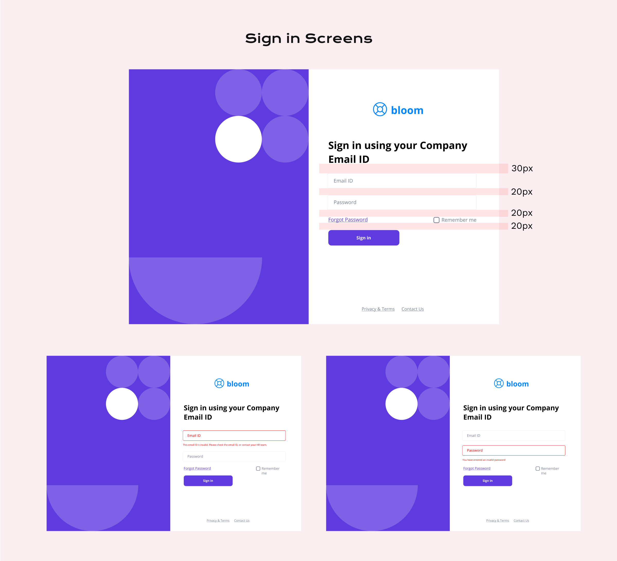 Sign in screen