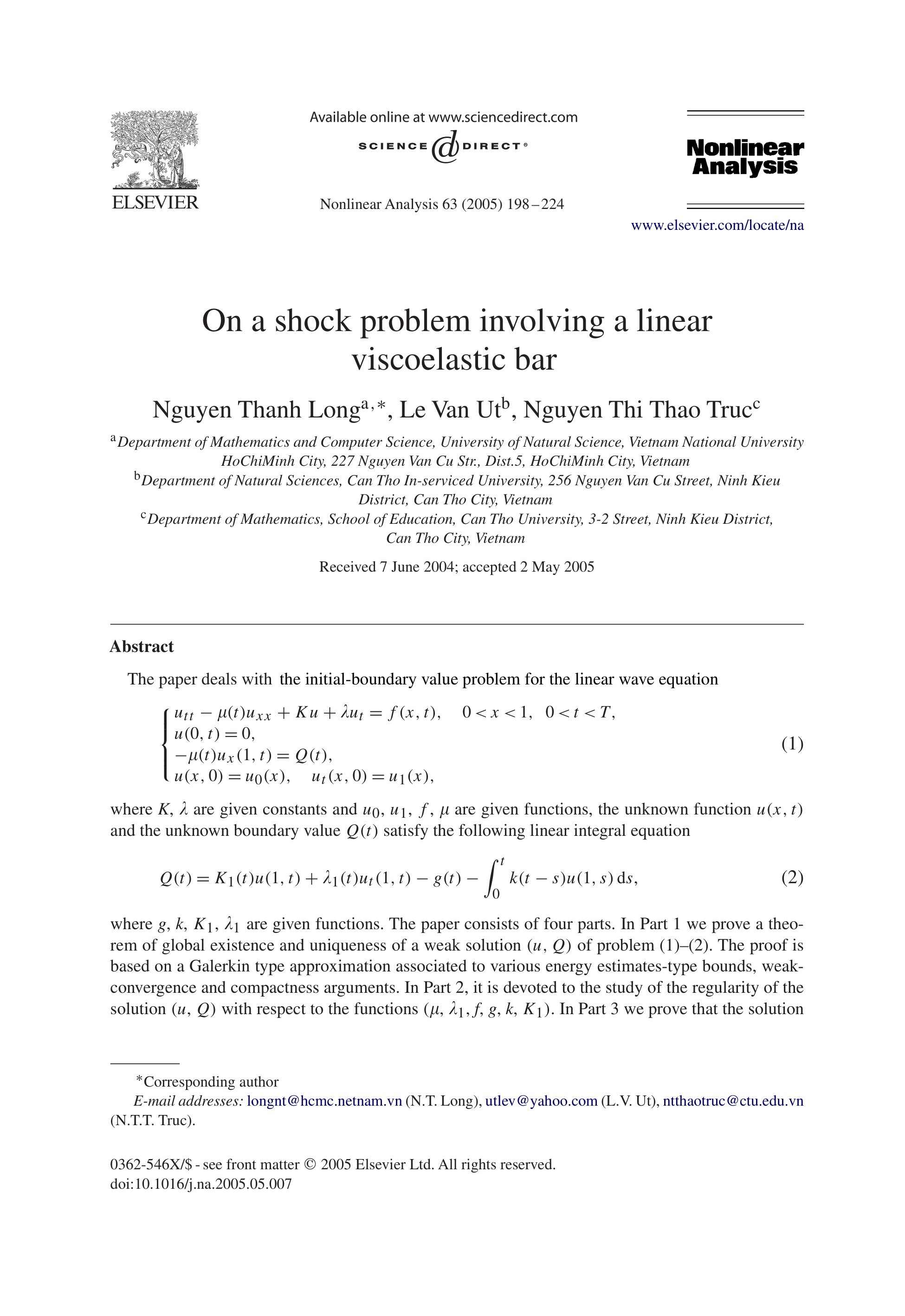 On a shock problem involving a linear vi