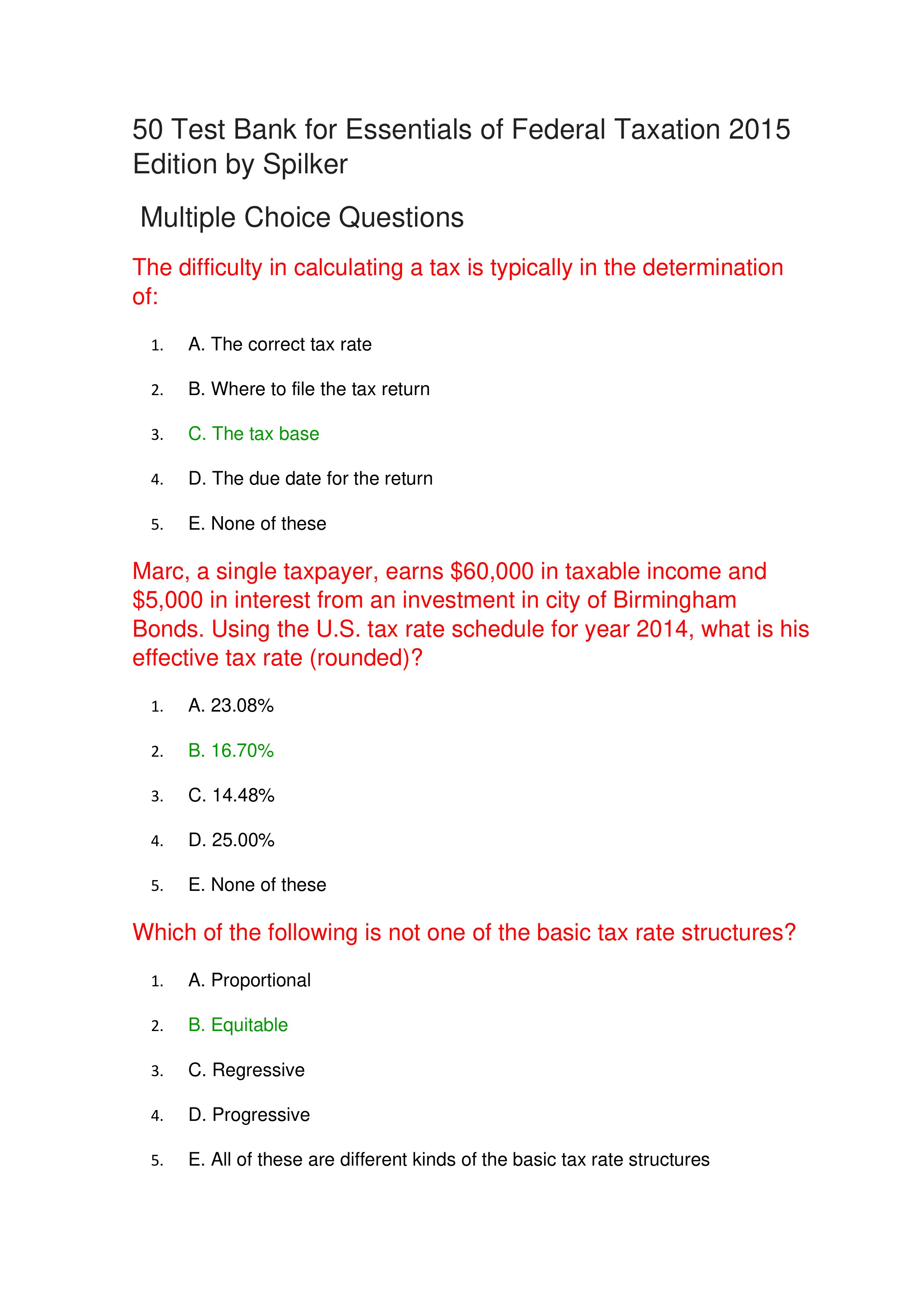 50 test bank for essentials of federal taxation 2015