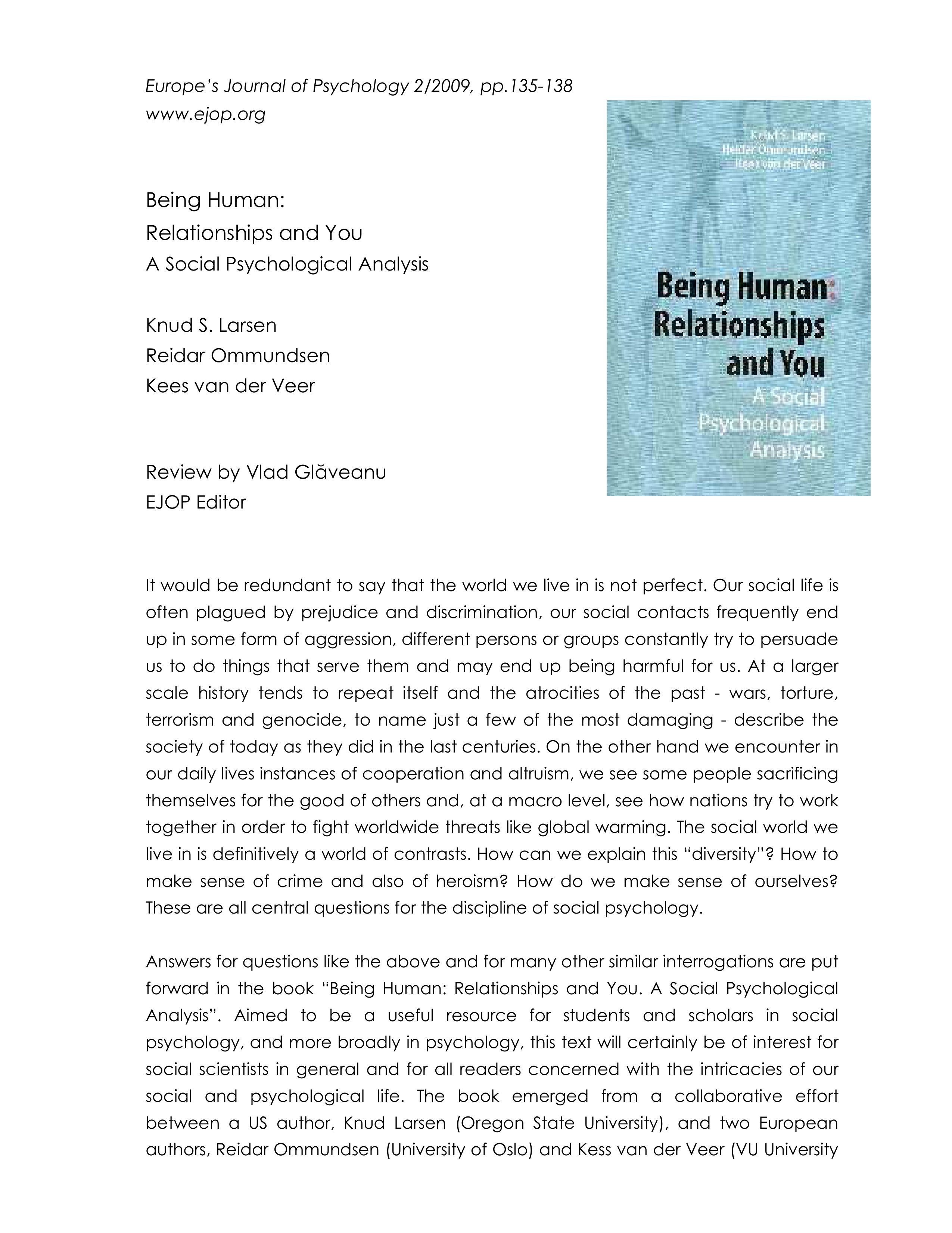 Being human relationships and you a social psychological analysis