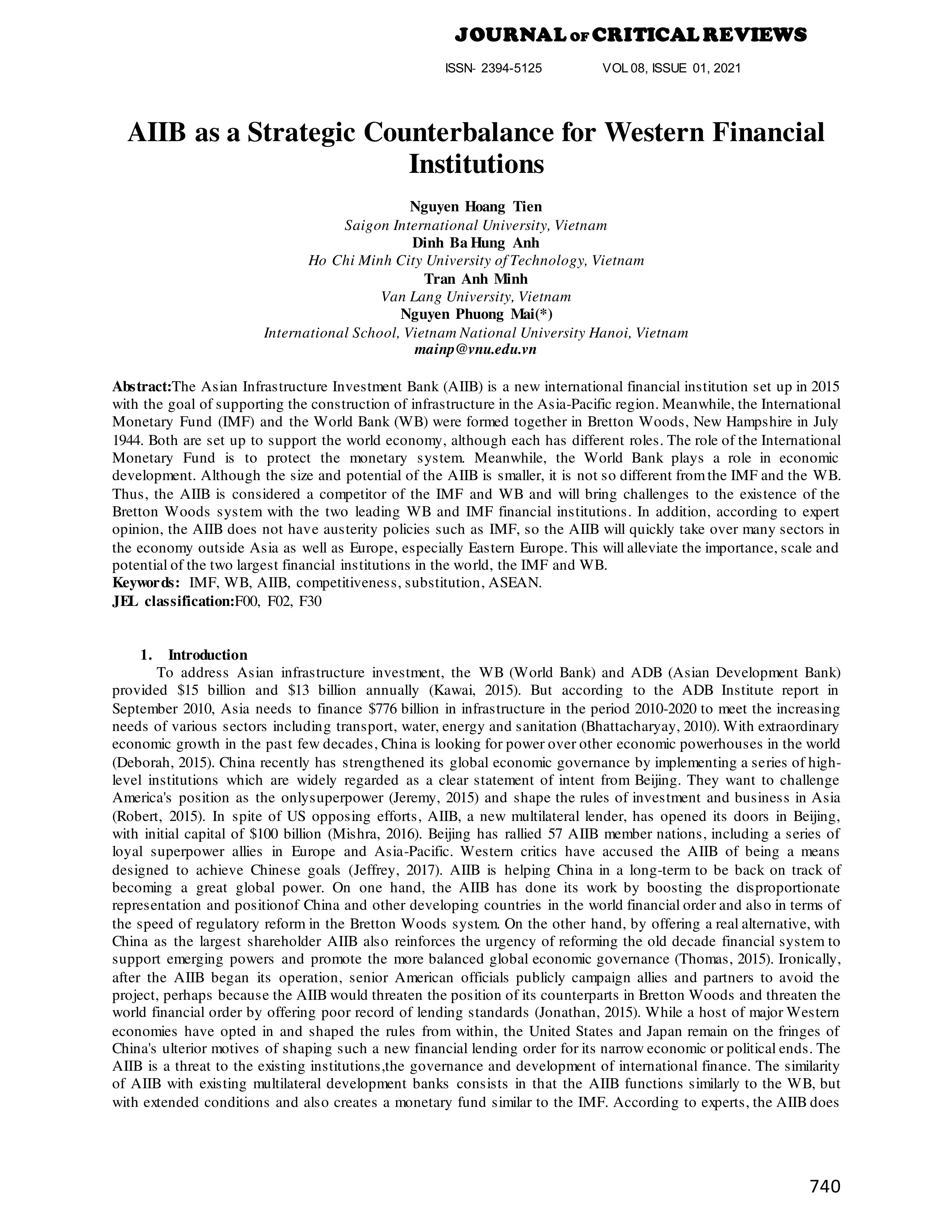 AIIB as a strategic counterbalance for western financial institutions