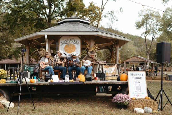 Bluegrass band playing on the gazebo stage