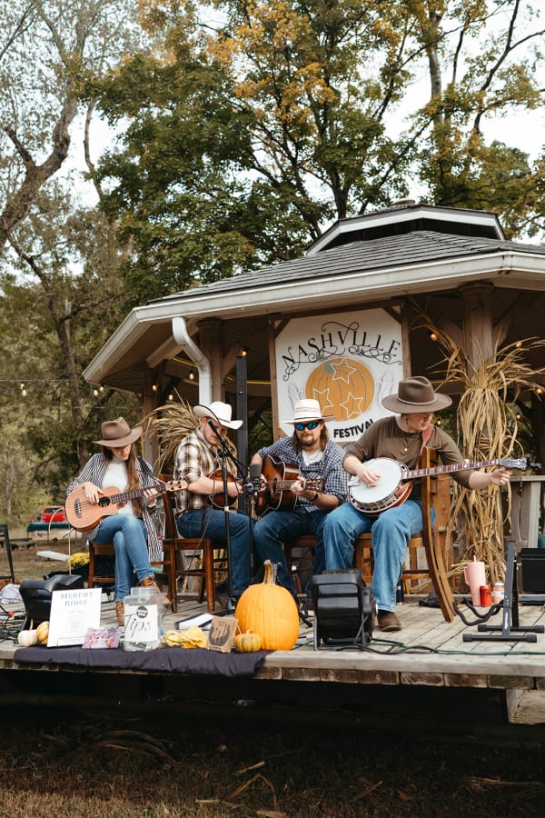 Bluegrass band playing on the gazebo stage