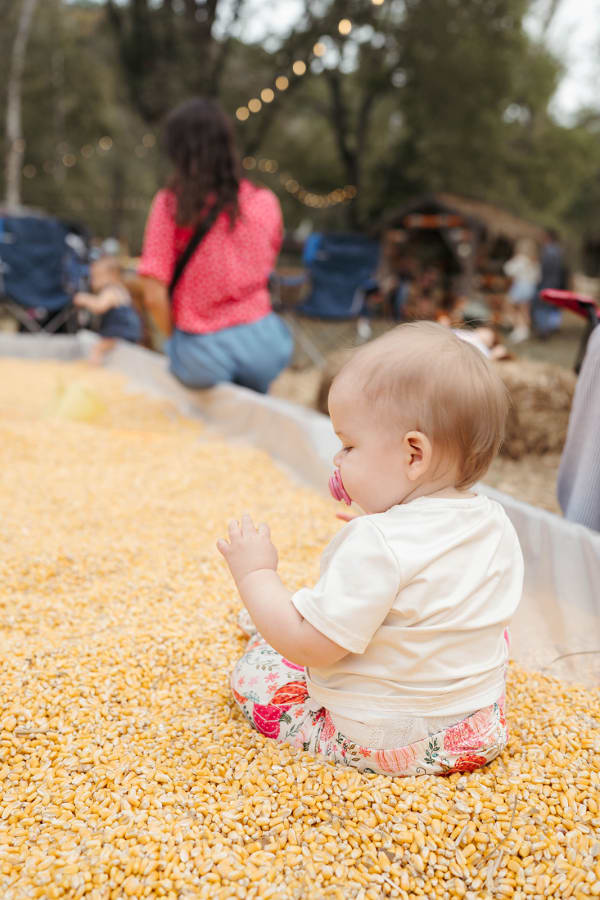 Baby sitting in the corn pit
