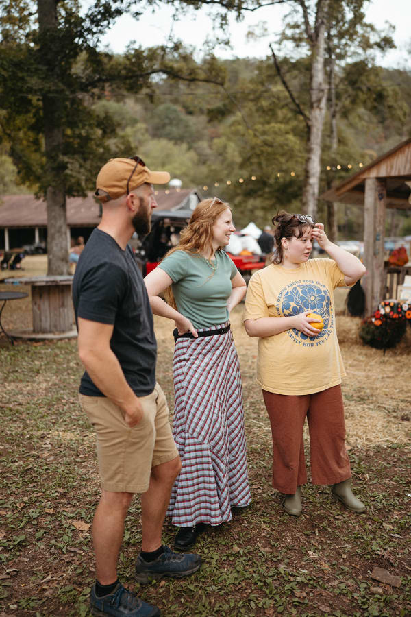 Friends chatting on the festival grounds