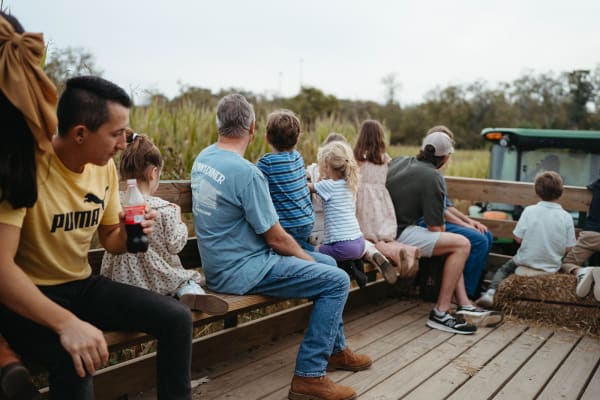 Families riding the hayride