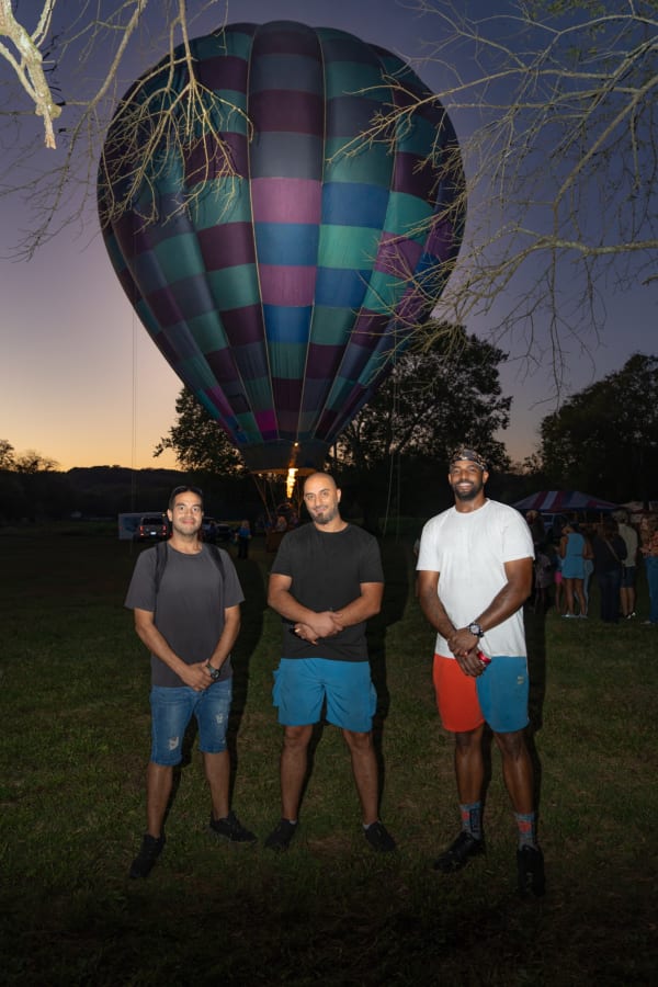 Hot air balloon glowing at dusk