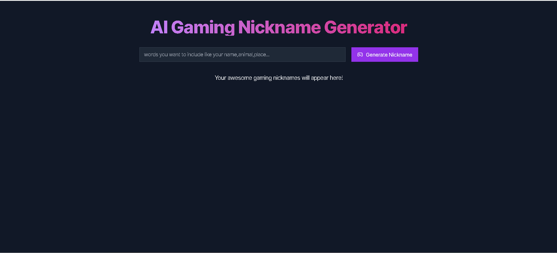 AI Gaming Nickname Generator