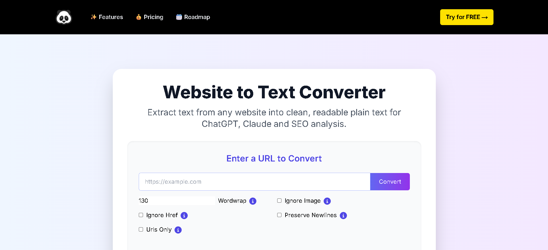 PandaExtract - Website to text
