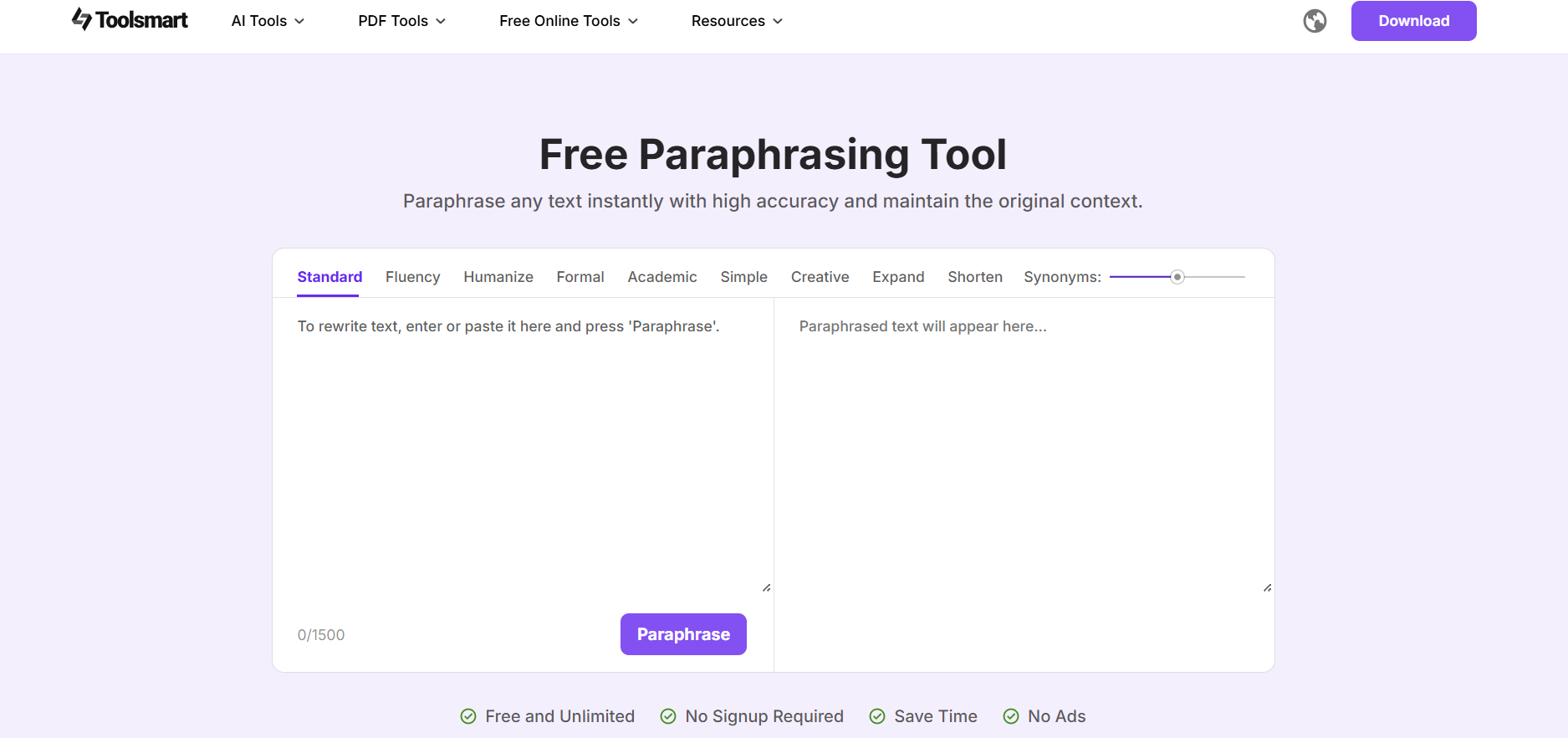 Toolsmart Paraphrasing Tool