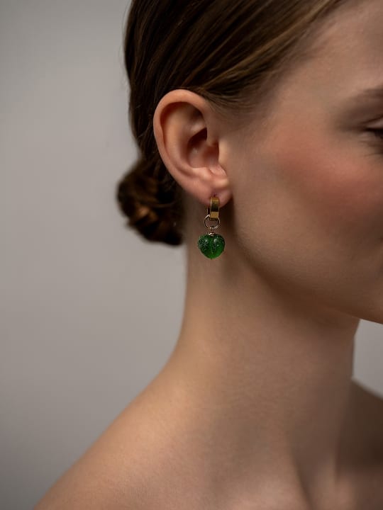 Earring "Green Whisper Heart" hovered