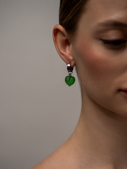 Earring "Green Whisper Heart" hovered