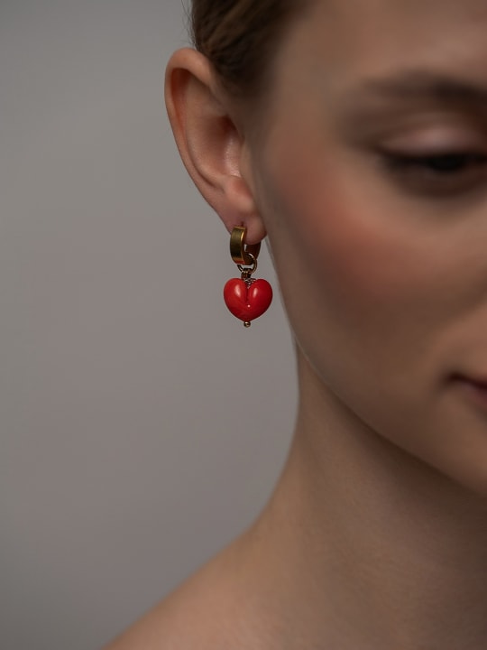Earring "Red Luster Heart" hovered