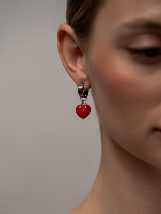 Earring "Red Luster Heart" hovered