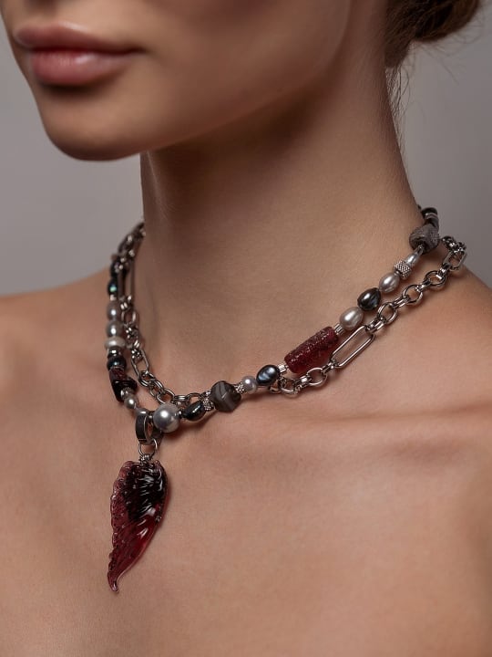 Necklace "Blood Moon Wing" hovered