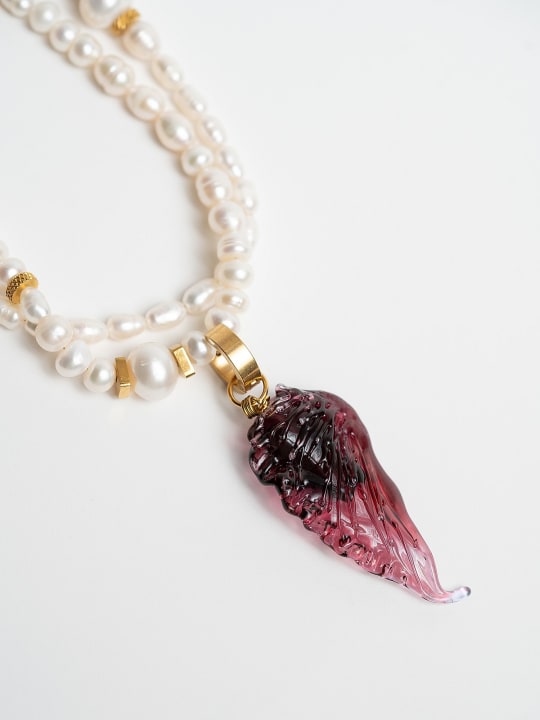 Necklace "Crimson Dusk Wing" hovered