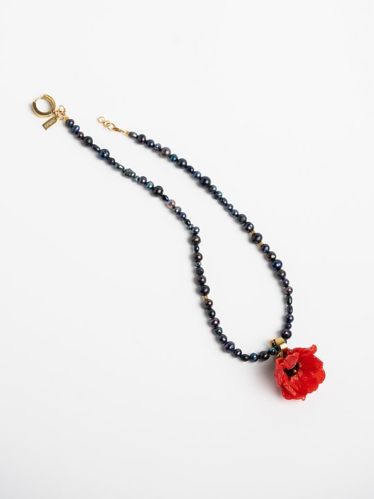 Necklace “Midnight Poppy”  hovered