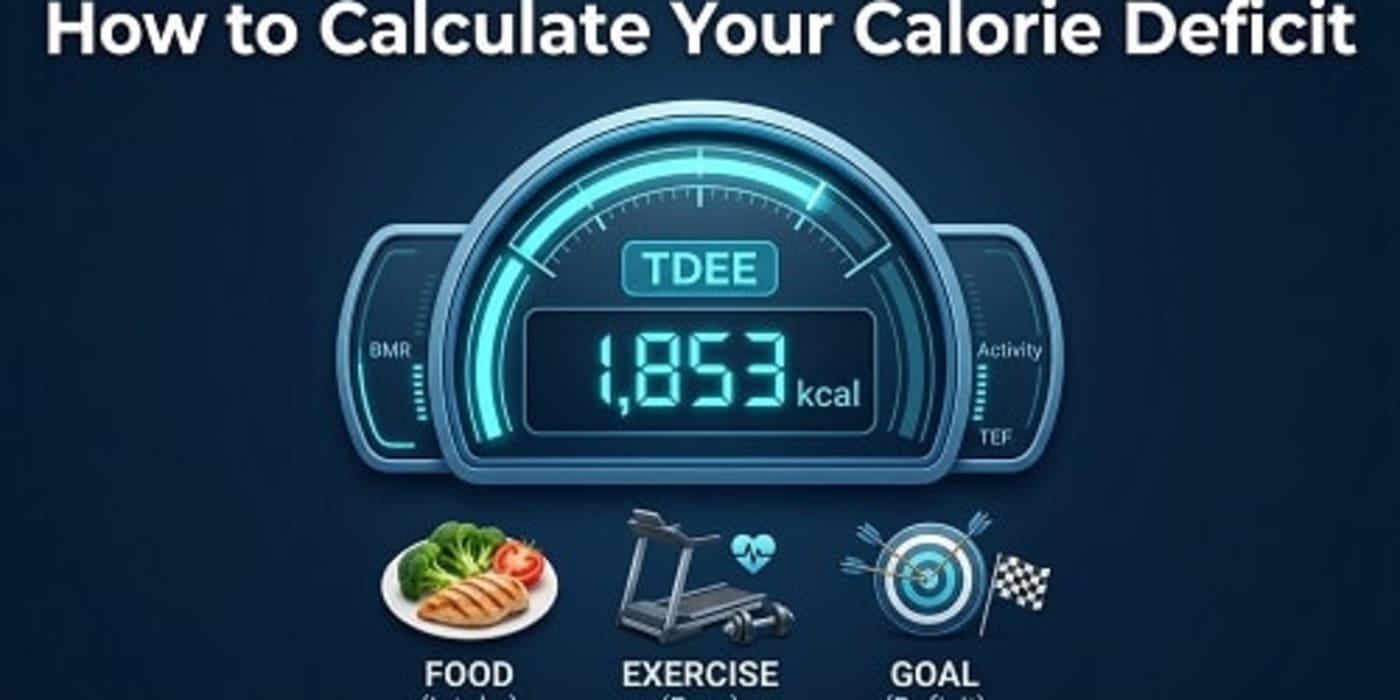 Calorie deficit guide showing calorie intake, TDEE, energy balance, and weight loss