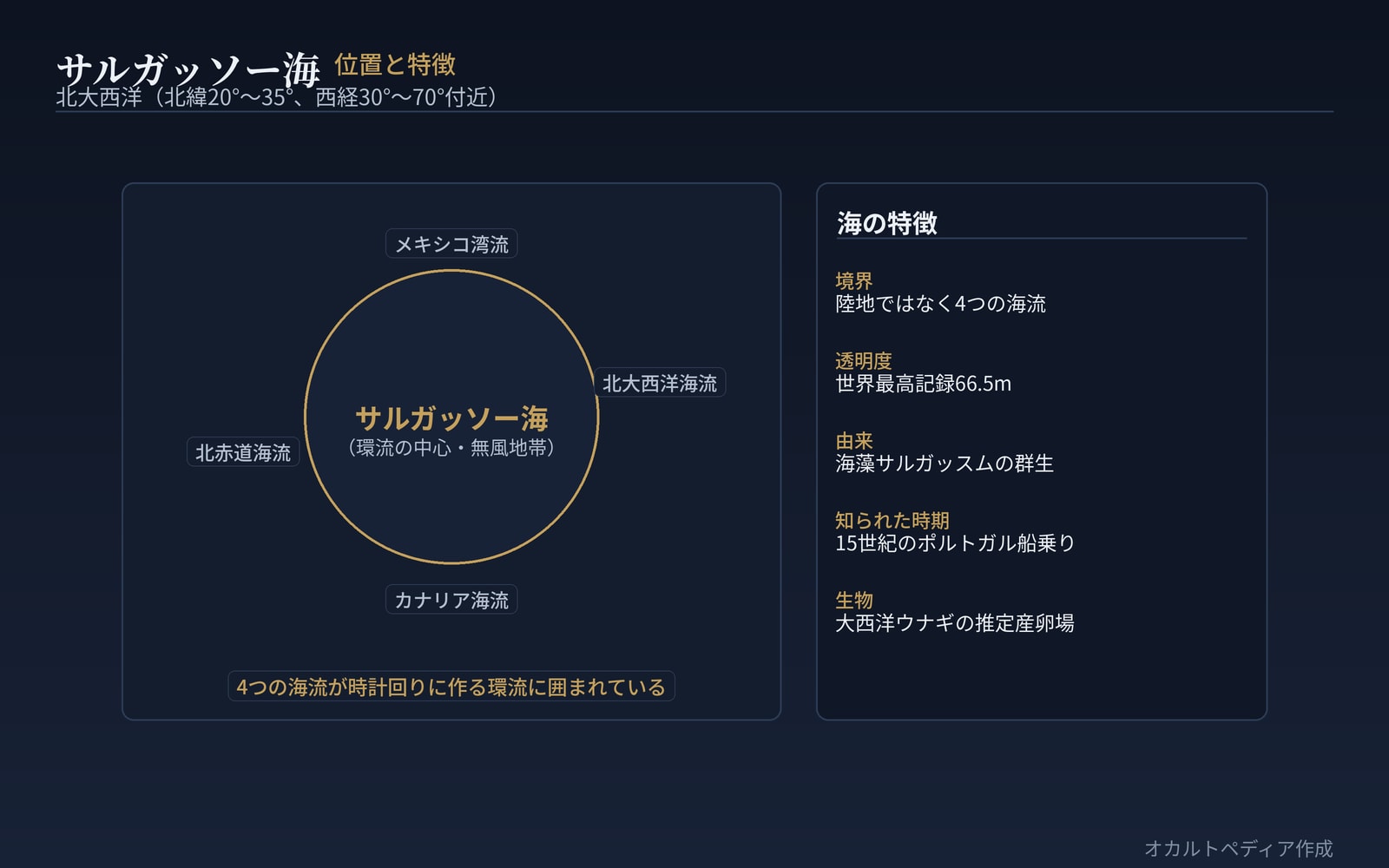 陸地ではなく4つの海流に囲まれた、世界でも珍しい海域