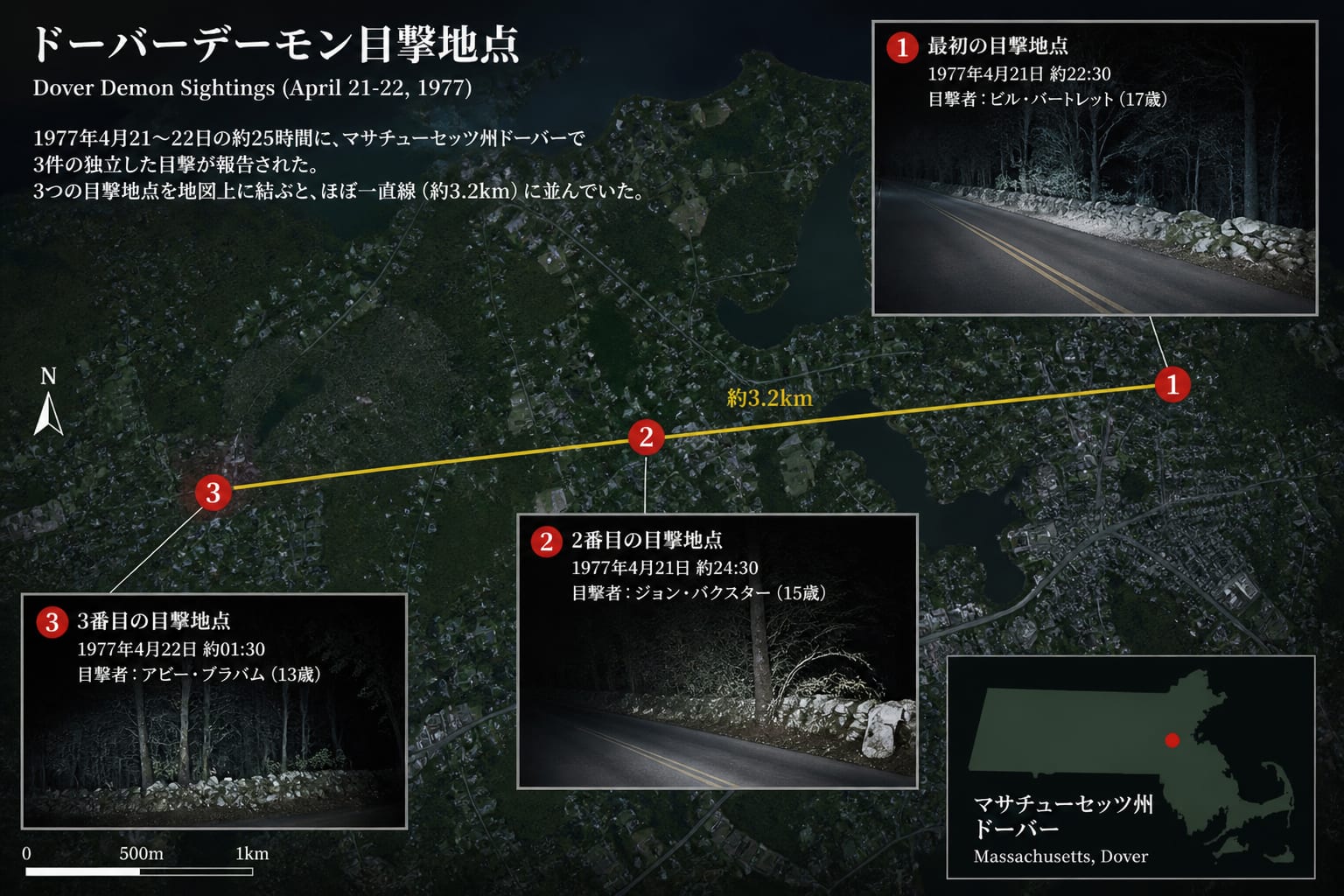 ドーバーデーモンの目撃地点