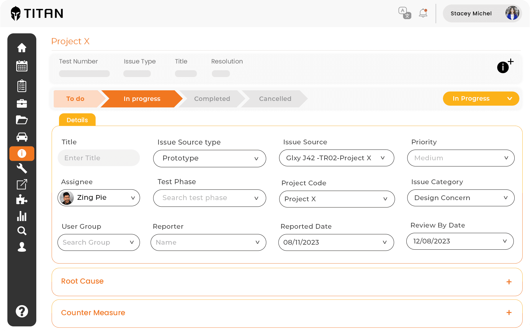TITAN Issue Management feature interface screenshot